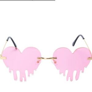 Ladies Metal Rhinestone Pink Heart Drip Sunglasses